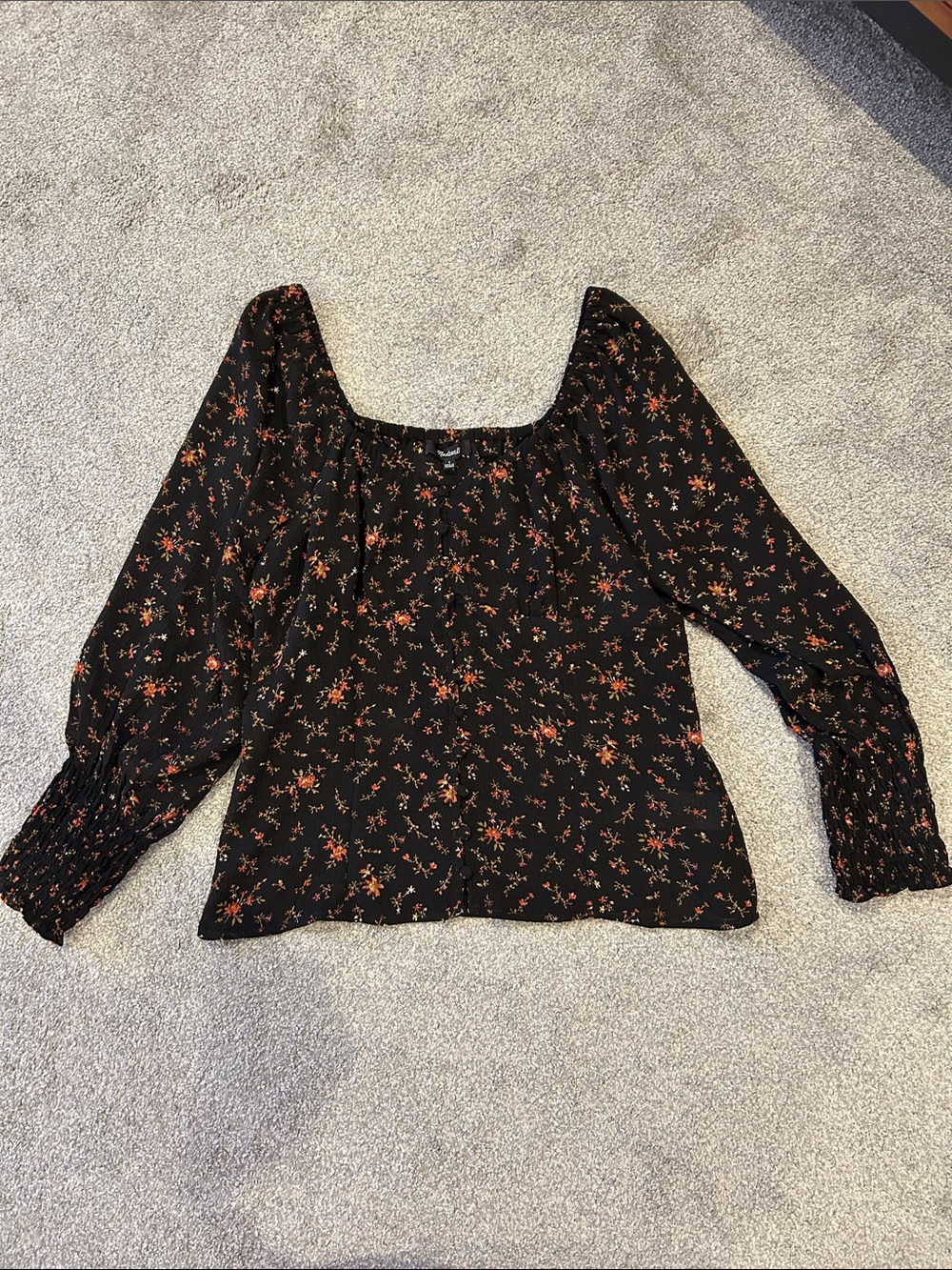 Madewell Black Floral Long-Sleeve Blouse